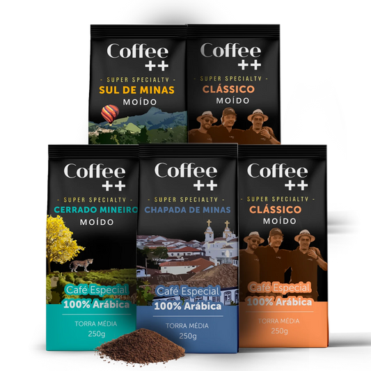 Kit de Café Especial Clássico Cerrado Chapada e Sul de Minas | Moído - 5 Pacotes - Coffee Mais