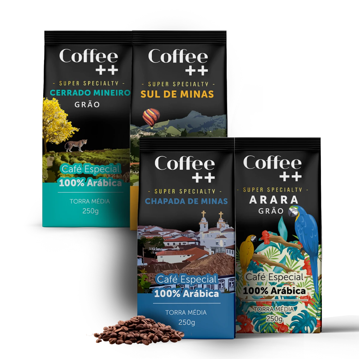 Kit Fazendas e Arara | Grãos - 4 Pacotes - Coffee Mais
