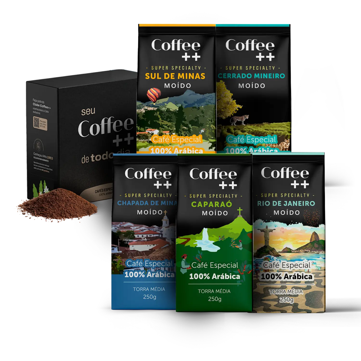 Kit Minas Gerais e Rio de Janeiro | Moído - 5 Pacotes - Coffee Mais