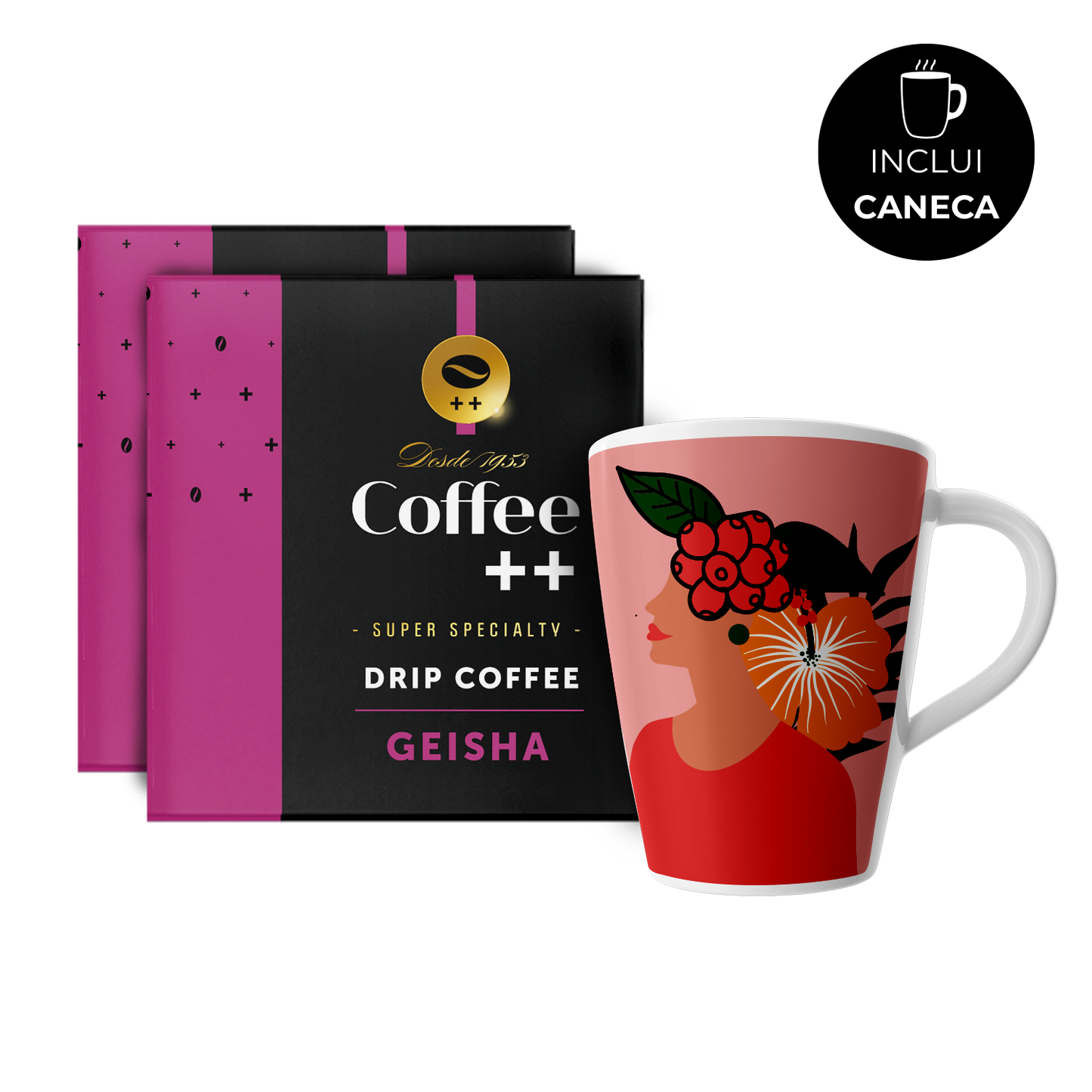 Kit | 2 Drip Coffee Geisha + 1 Caneca Rosa