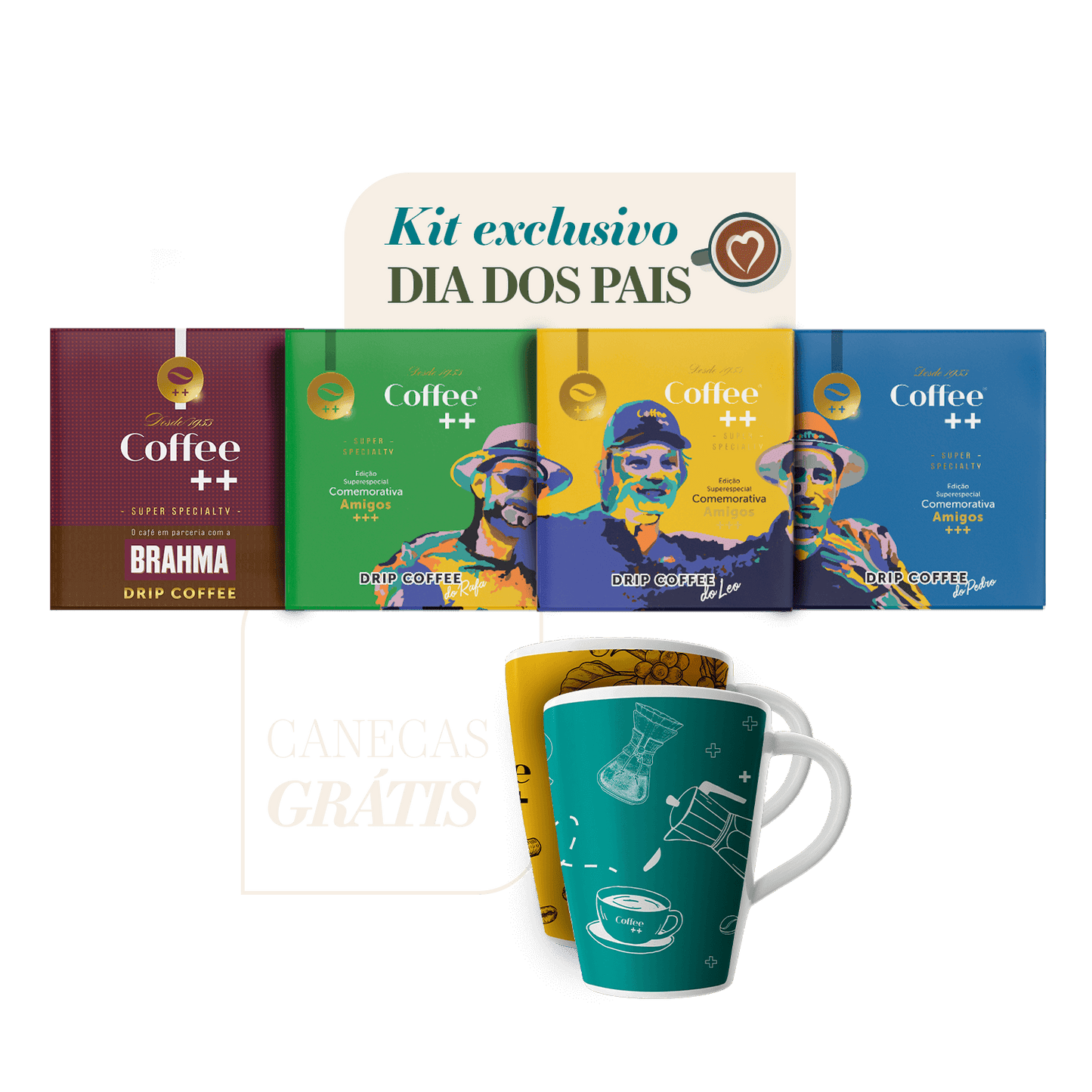 Kit Dia dos Pais Drip Especial Futebol - Brahma + Amigos + Caneca Amarela + Caneca Verde