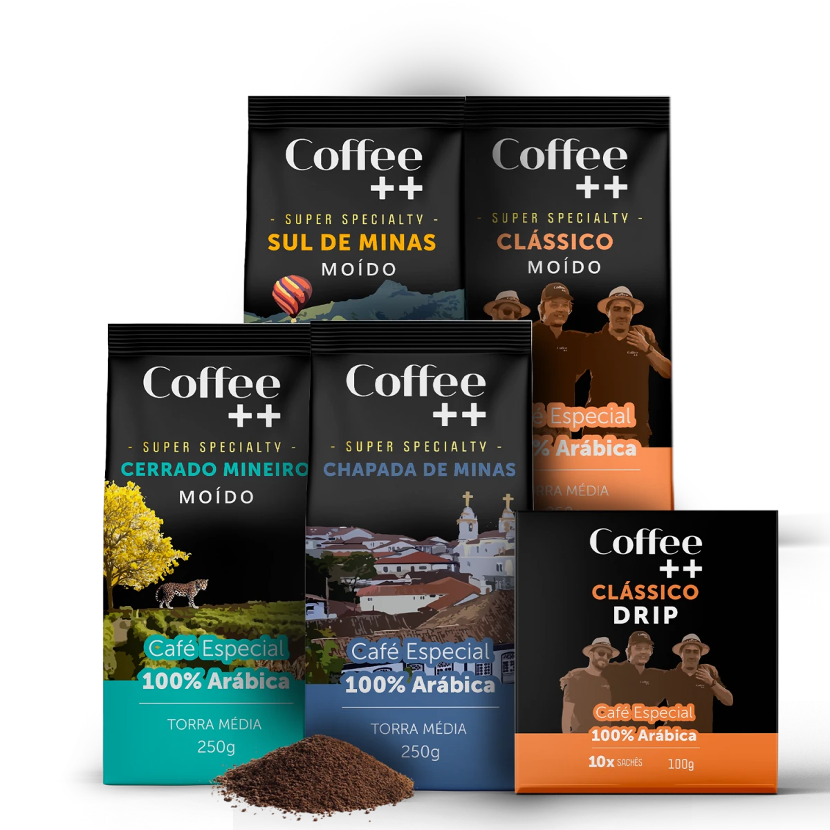 Kit | 4 Cafés Moído - Fazendas e Clássico + 1 Drip Coffee Clássico - Coffee Mais