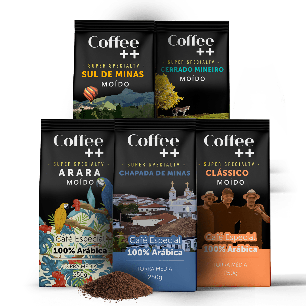 Kit Adoro Moído - Clássico + Fazendas + Arara - Coffee Mais