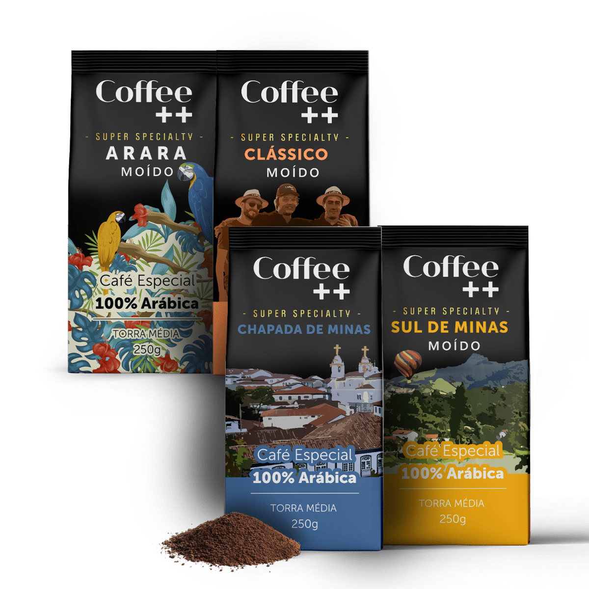 Kit Clássico Arara Sul de Minas e Chapada de Minas | Moído - 4 Pacotes - Coffee Mais