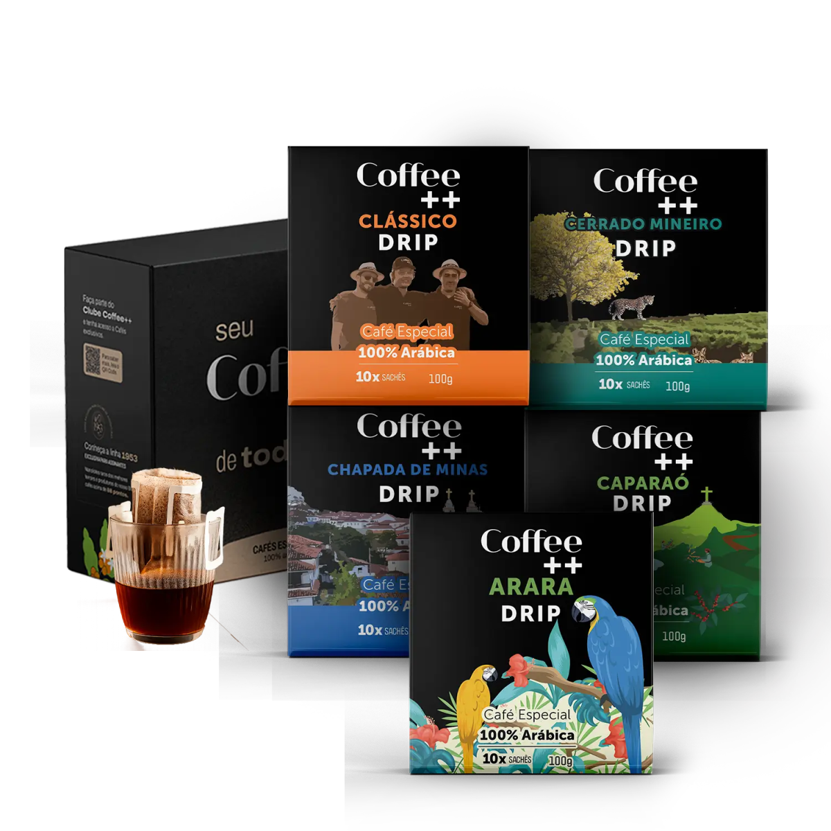 Kit Clássico, Cerrado Mineiro, Chapada de Minas, Arara e Caparaó | Drip Coffee - 50 Sachês - Coffee Mais