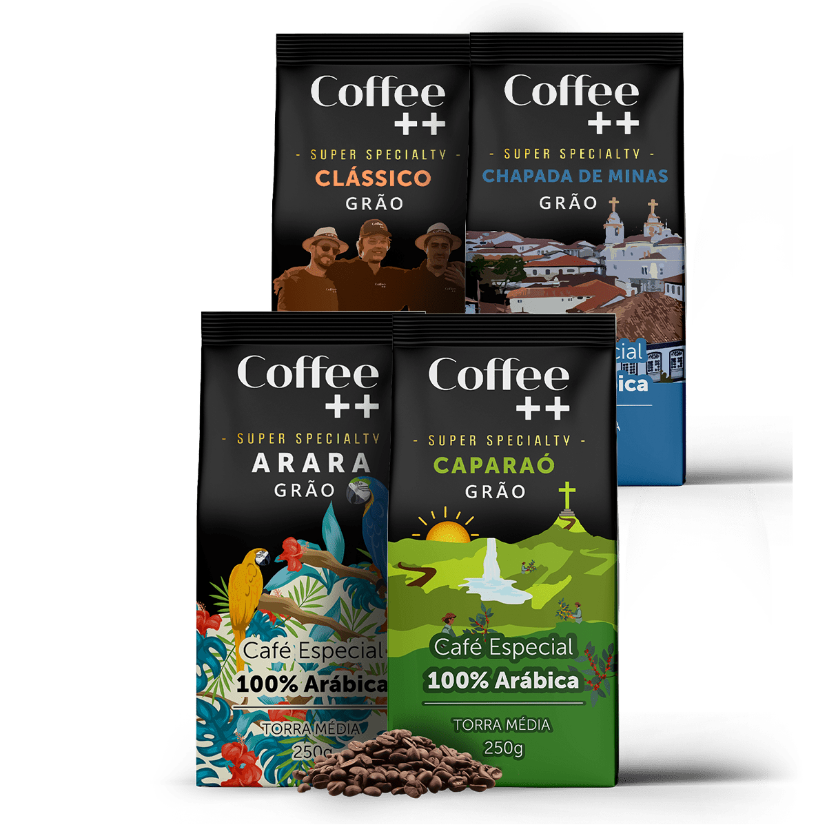 kit de Café Especial Caparaó Chapada de Minas Clássico e Arara | Grãos - 4 Pacotes - Coffee Mais