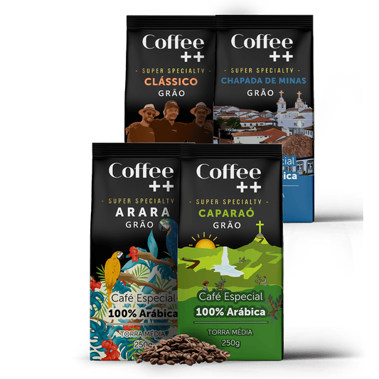 kit de Café Especial Caparaó Chapada de Minas Clássico e Arara | Grãos - 4 Pacotes - Coffee Mais