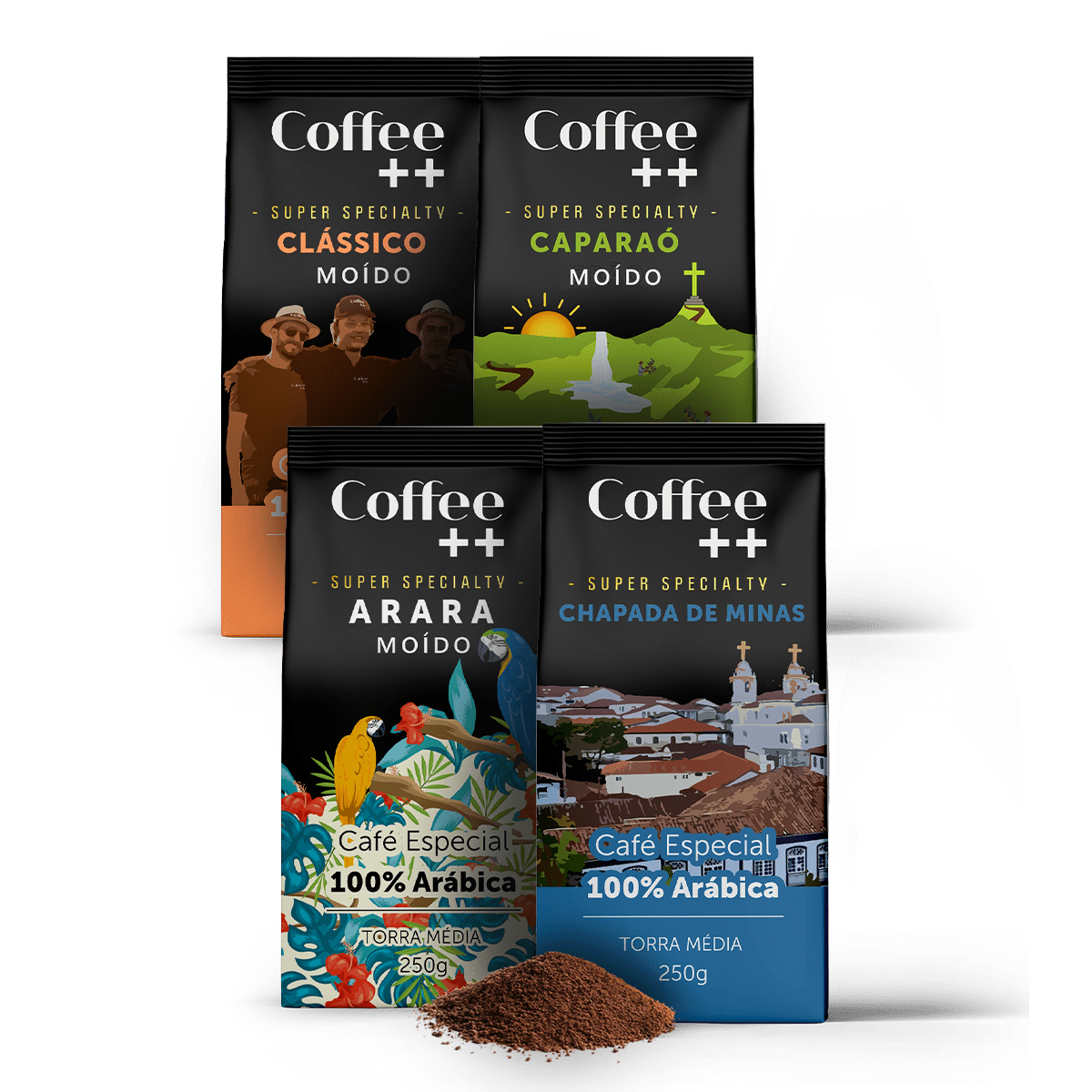 Kit de Café Especial Caparaó Chapada de Minas Clássico e Arara | Moído - 4 Pacotes - Coffee Mais