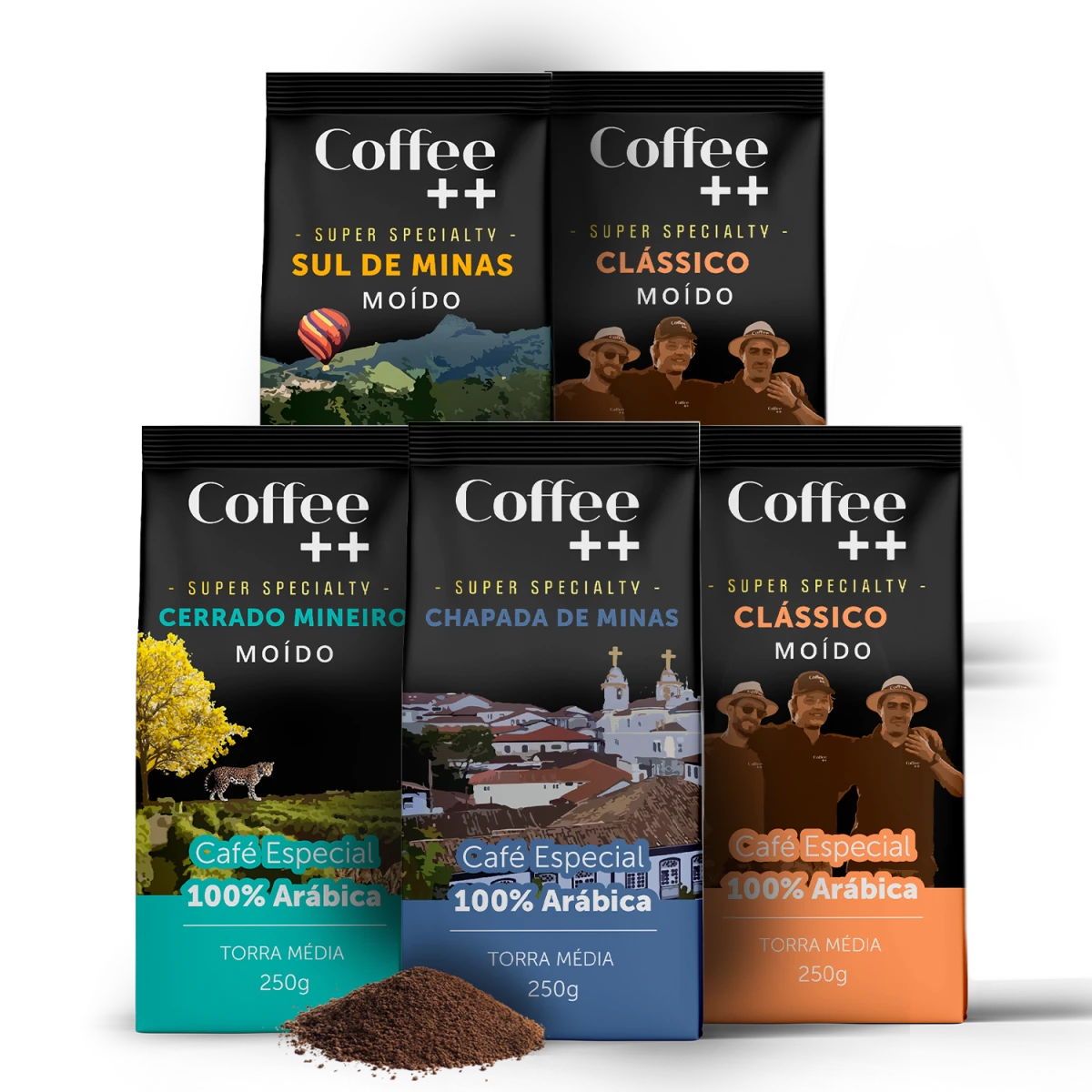 Kit de Café Especial Clássico Cerrado Chapada e Sul de Minas | Moído - 5 Pacotes - Coffee Mais