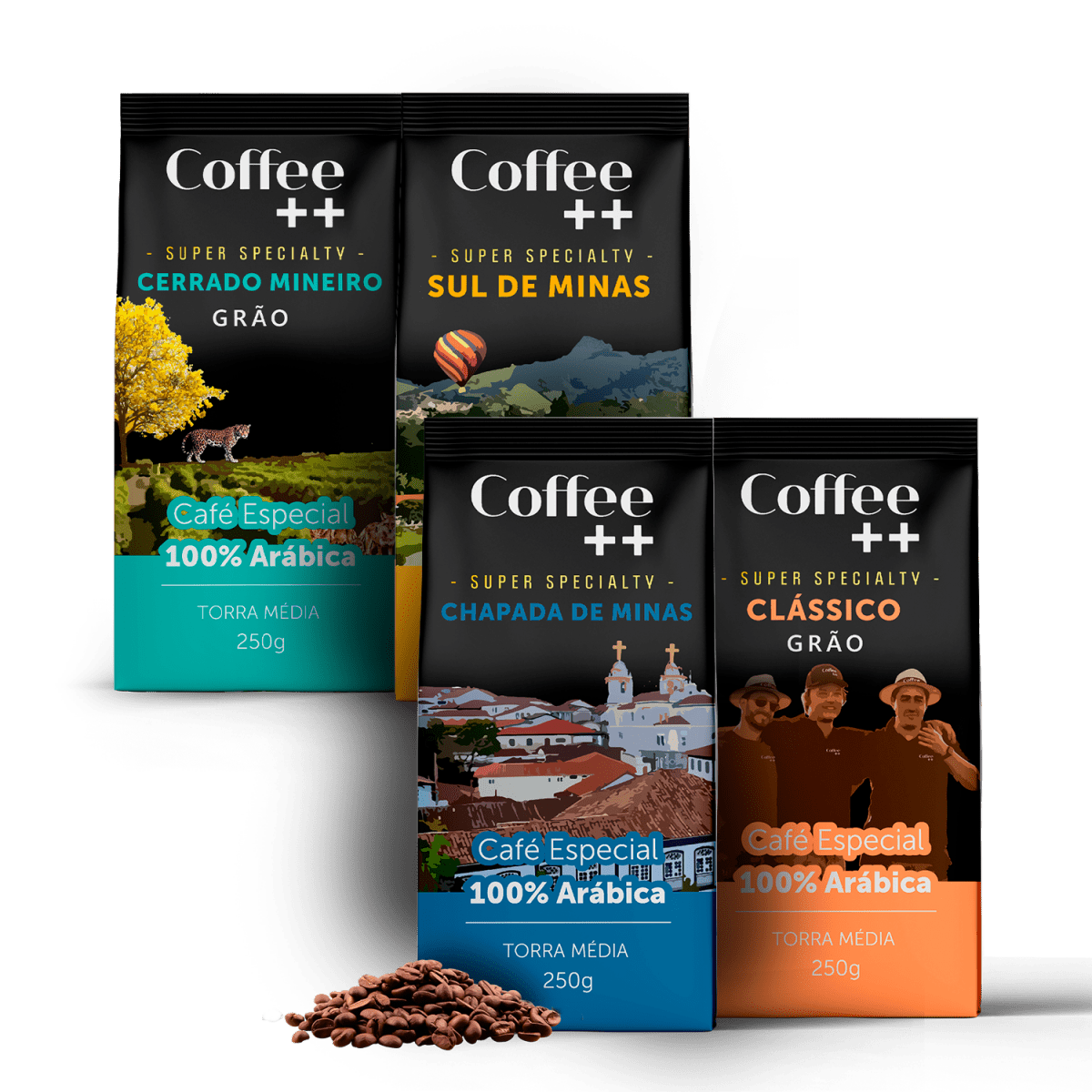 Kit Fazendas e Clássico | Grãos - 4 Pacotes - Coffee Mais