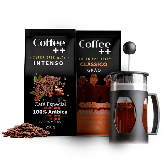 Kit Intenso e Clássico com Prensa Francesa | Grãos - 2 Pacotes - Coffee Mais