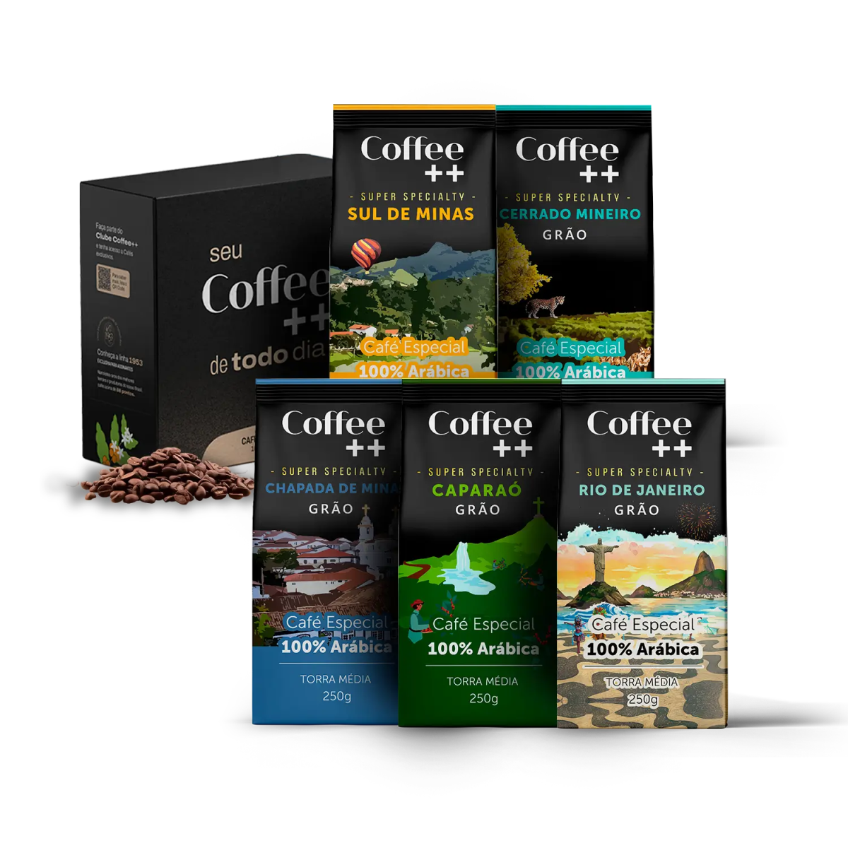 Kit Minas Gerais e Rio de Janeiro | Grãos - 5 Pacotes - Coffee Mais