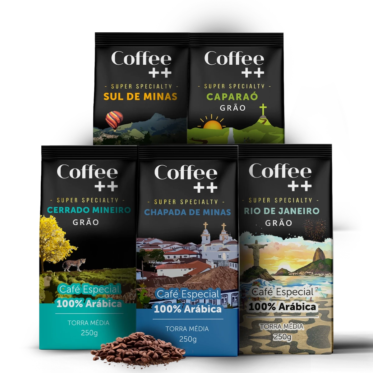 Kit Minas Gerais e Rio de Janeiro | Grãos - 5 Pacotes - Coffee Mais
