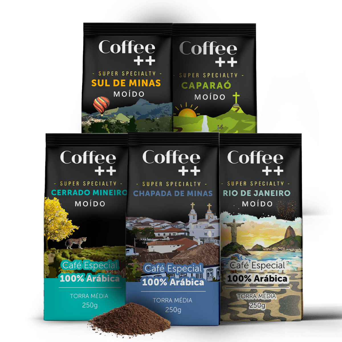 Kit Minas Gerais e Rio de Janeiro | Moído - 5 Pacotes - Coffee Mais