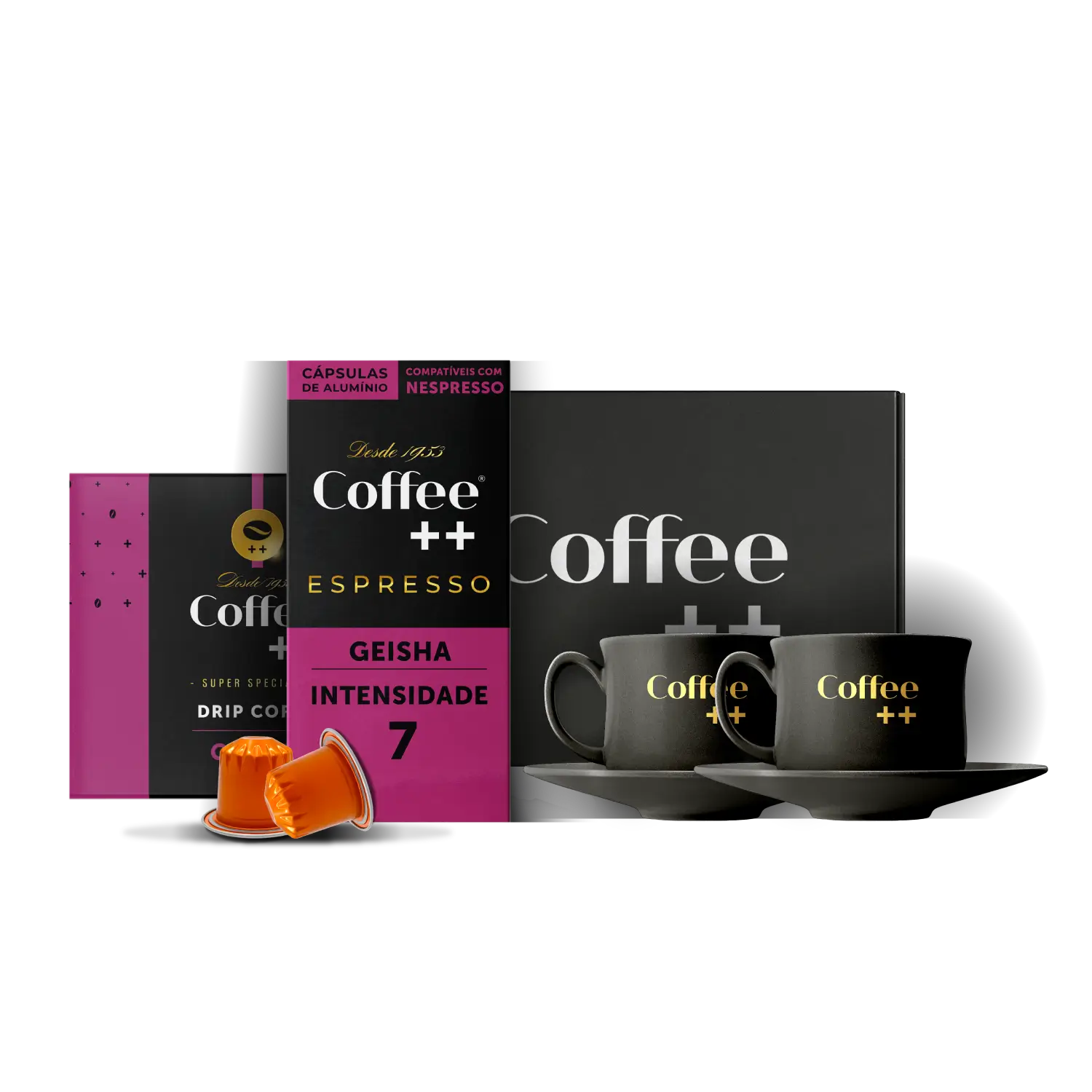 Kit Conjunto de Xícaras Com 1 Drip Coffee Geisha e 2 Cafés em Cápsul Coffee Mais