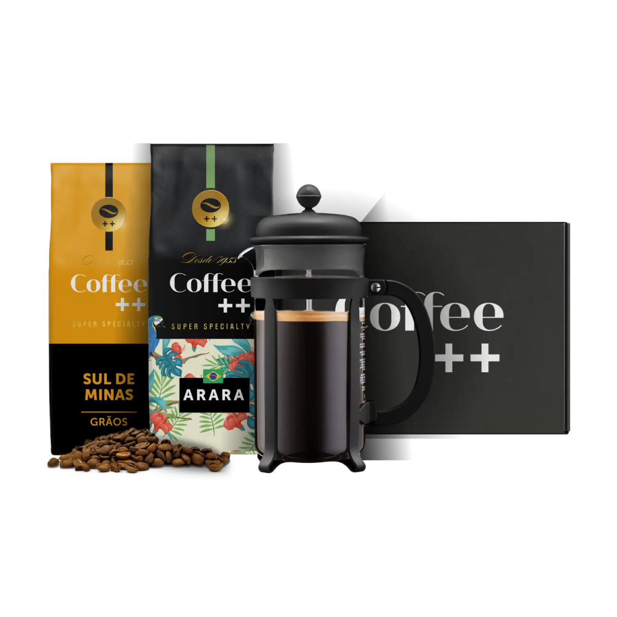 Kit Presente Prensa Francesa | Com 2 Cafés em Grãos selecionados - Coffee Mais