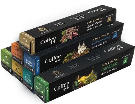 Três caixas de cápsulas empilhadas